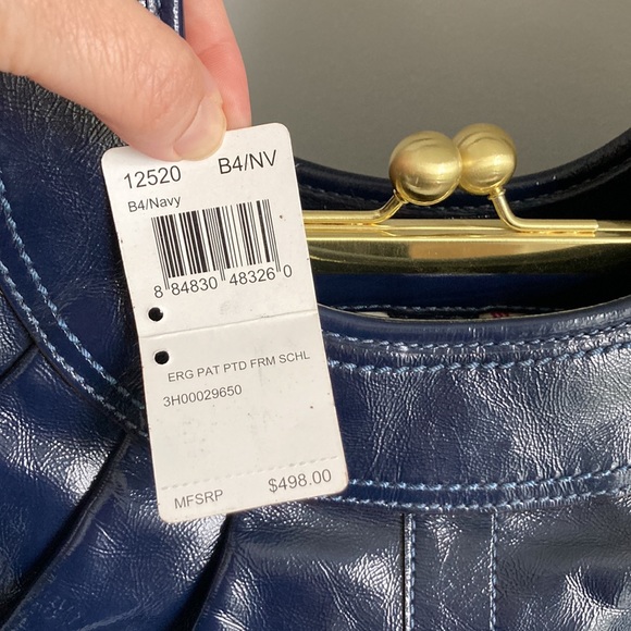 Coach Patent Navy Pleated Framed Satchel - Picture 6 of 10